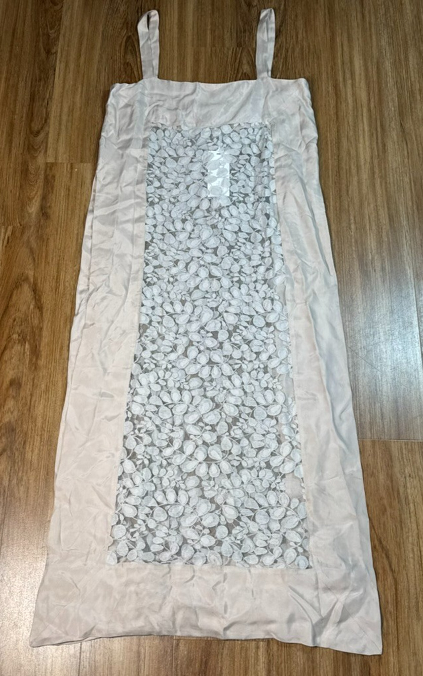 VTG Ioanna Kourbela Transparant Lace Maxi Panel Dress Frosted Almond NWT- Size S
